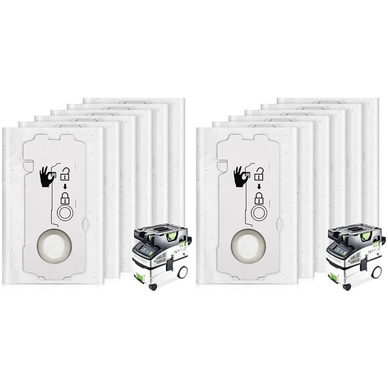 T22C 12 Pack 204308 CT Mini/Midi -2/5 Filter Bags For Festool CT MINI, CT MINI I, CT MIDI And CT MIDI I From 2019 Onwards