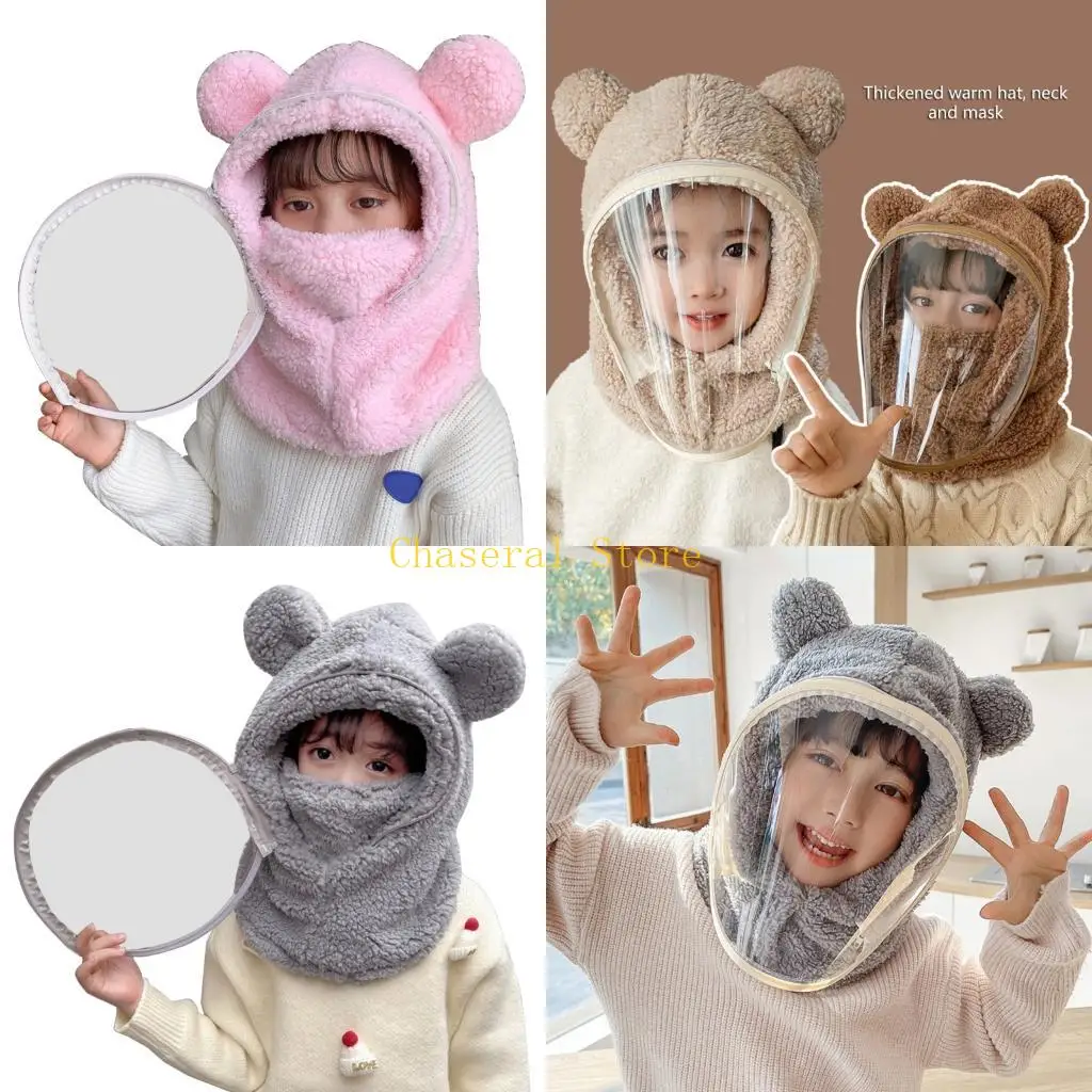 E7CE Integrated Bonnet Neck Scarf for Kids Autumn Winter Ski Cycling Cap Neck Cover