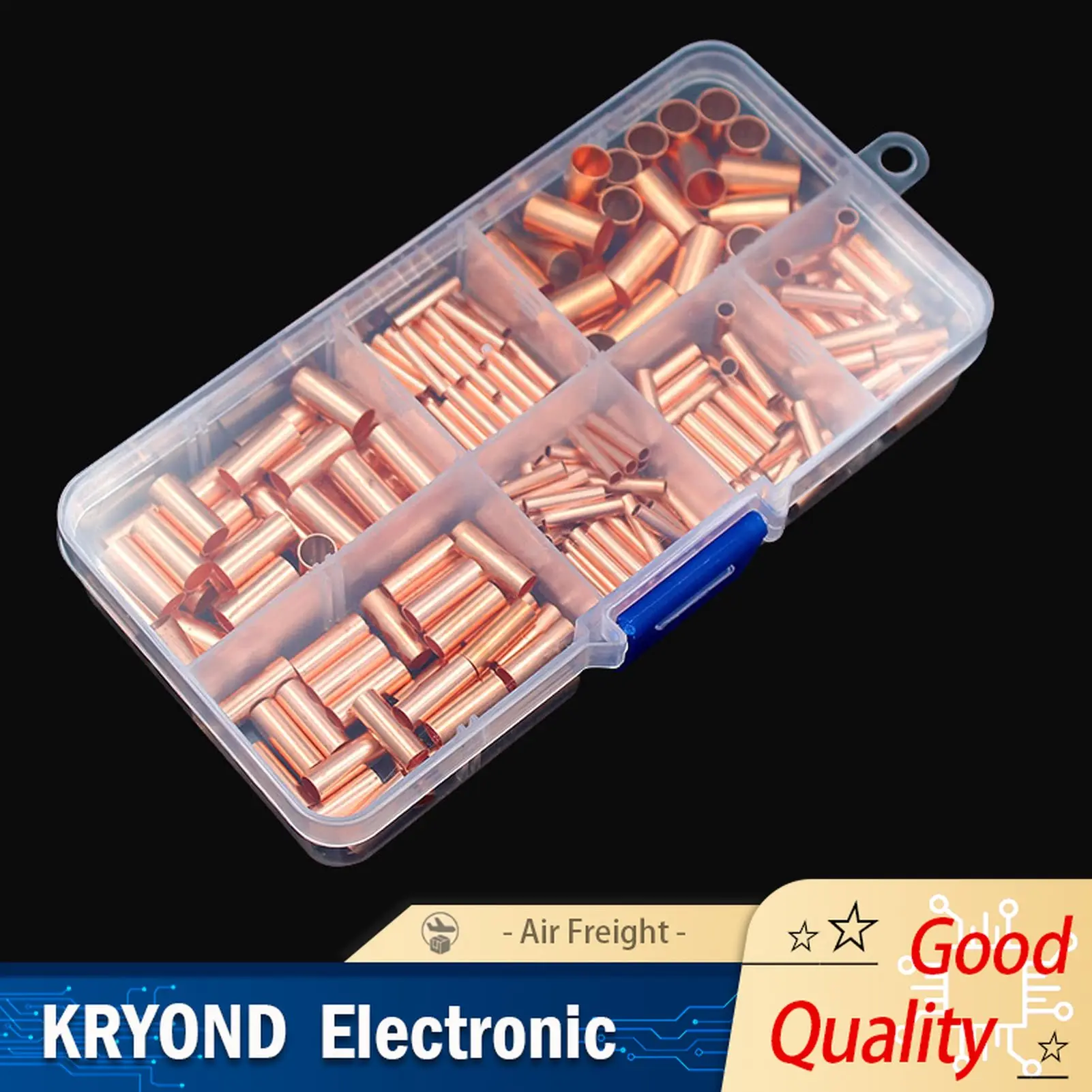 250pcs Copper Non Insulated Electrical Butt Terminal Kit 7 Sizes Wire Ferrules Set