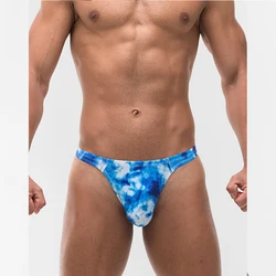 Bañador con estampado personalizado para hombre, traje de baño Sexy, Tanga de algodón, color azul