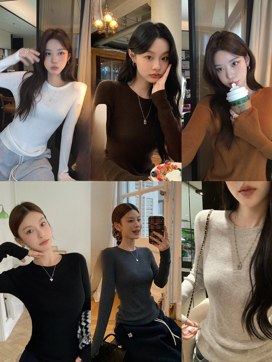 

Ibell Zhang Women's Long Sve Knitted Wool Base irt Slim Fit round Ne Soft Versatile Inner Wear Casual Ele Sle