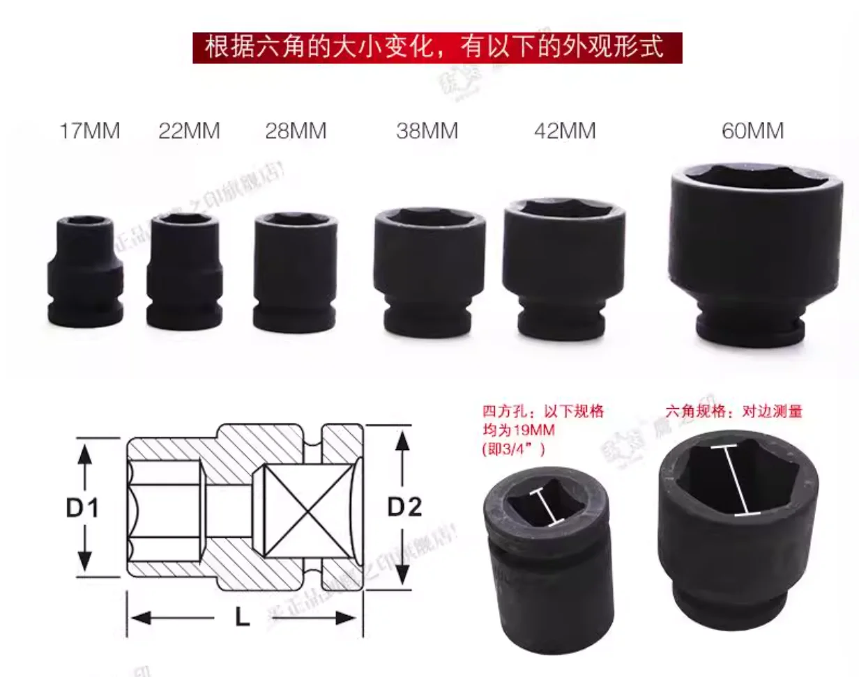

BESTIR tool 19mm 3/4"DR. short hexagonal pneumatic impact socket chromium molybdenum steel heavy duty 17mm-60mm NO.64117