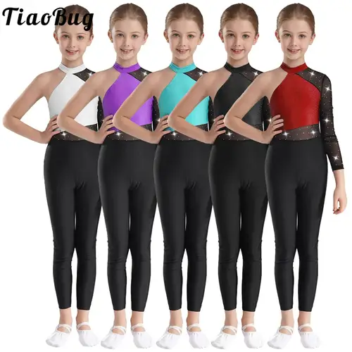 Niños Niñas de manga larga Rhinestone Ballet danza leotardo monos para gimnasia deporte entrenamiento traje de actuación Ropa de baile