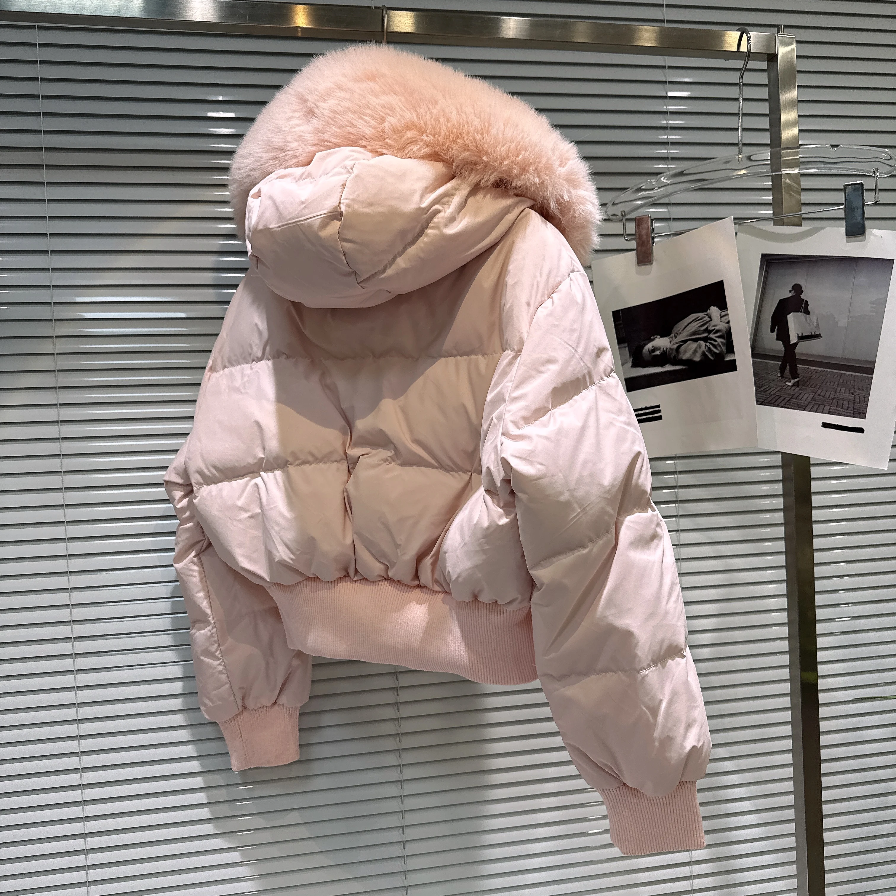 Mode française élégant polyvalent bouffant vestes courtes col de fourrure à capuche chaud épaissi coton rembourré matelassé manteaux femmes hiver
