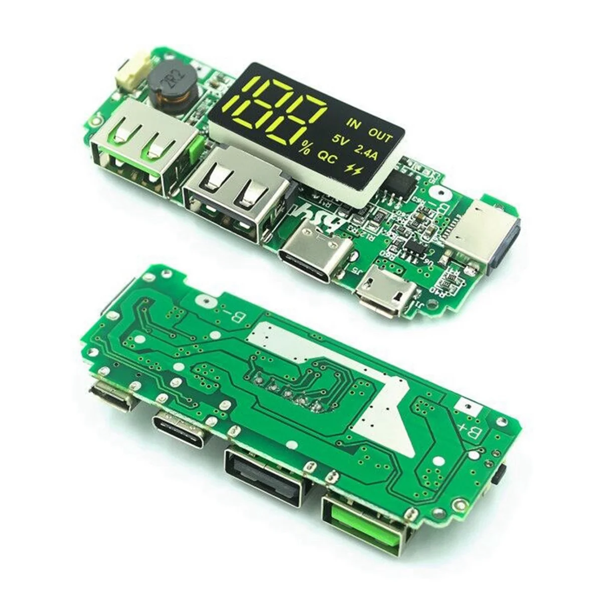 GROCE-2X 18650 リチウム電池デジタルディスプレイ充電モジュール 5V 2.4A 3 充電ポートディスプレイブーストモジュール付き