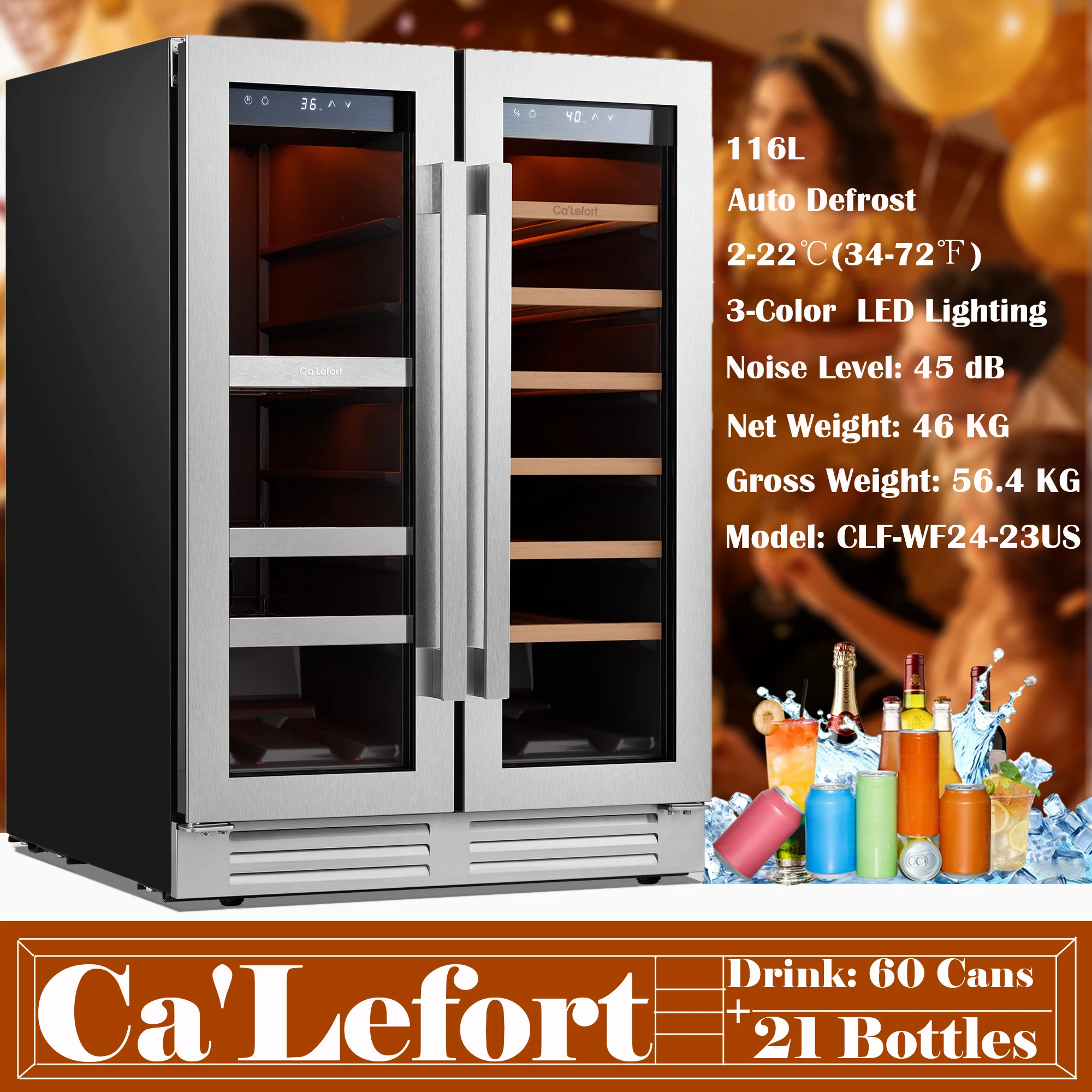 

60 банок и 20 бутылок/80 банок и 33 бутылки двухзонный холодильник для вина и напитков, 15/24 дюйма, 3 светодиода 34 ° -54 ° F Винные шкафы для дома