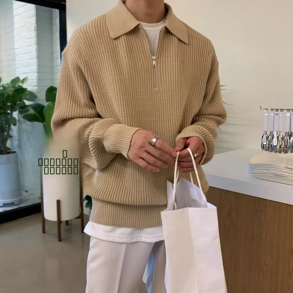 ملابس تريكو كاجوال كاجوال للرجال من American Sle بسحاب للخريف والشتاء من ألياف البوليستر فضفاضة ودافئة ومرنة