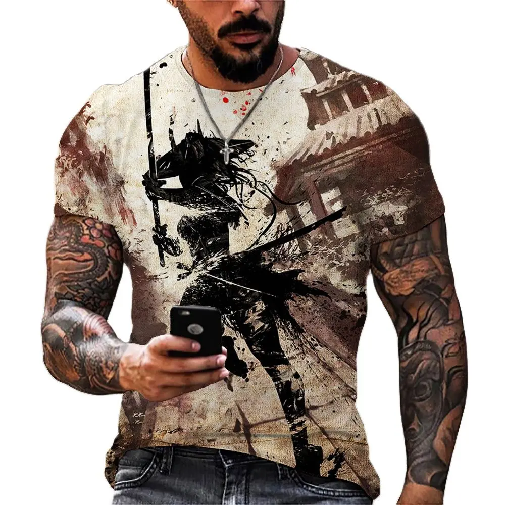 Vintage Samurai T-shirts For Men 3D Japan Style Print Short Sleeve Tops Street Hip Hop Streetwear Ninja Tees Men\'s T Shirt 3XL