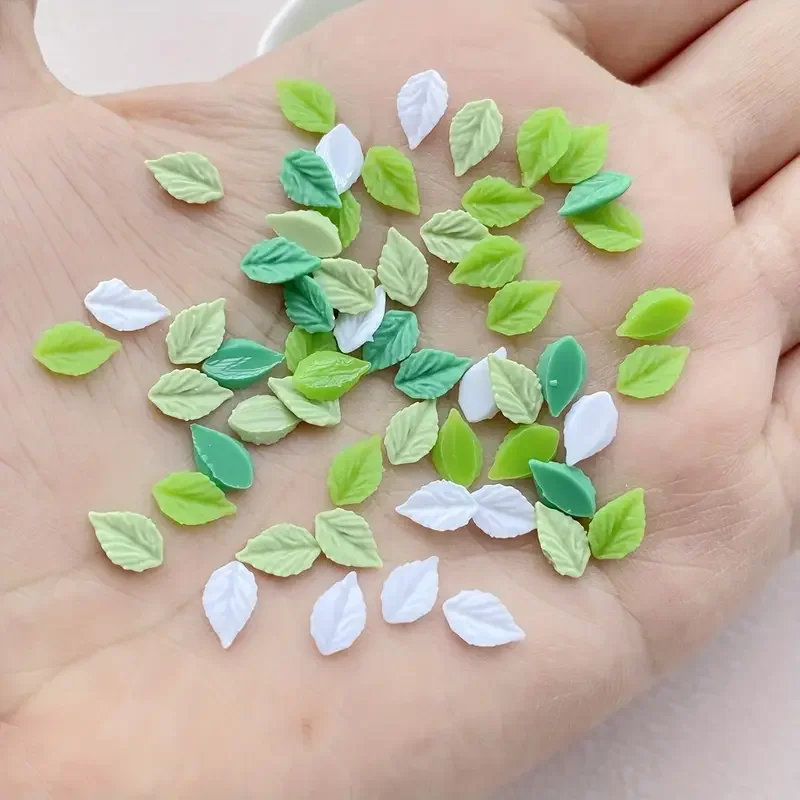 100 Stück 3d Harz Blatt Nail Art Zubehör gemischte Farben Mini Blätter Charms für Nägel flach zurück Strass Nagel Dekoration Teil