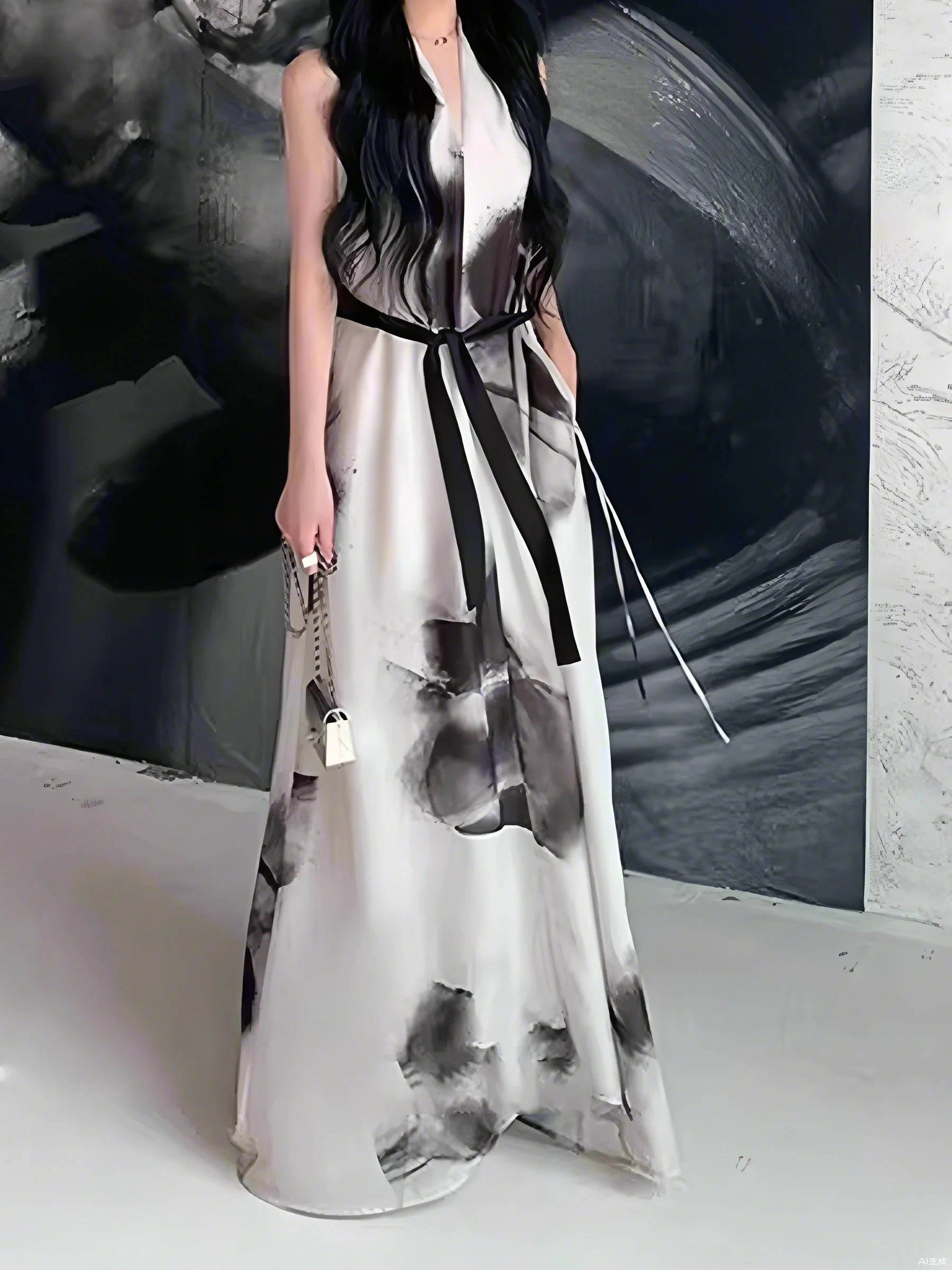 

Summer 2025 Women's White Dress, French Elegant Style Strappy Long Dress, Casual Vacation Printed A-Line Vest Dress