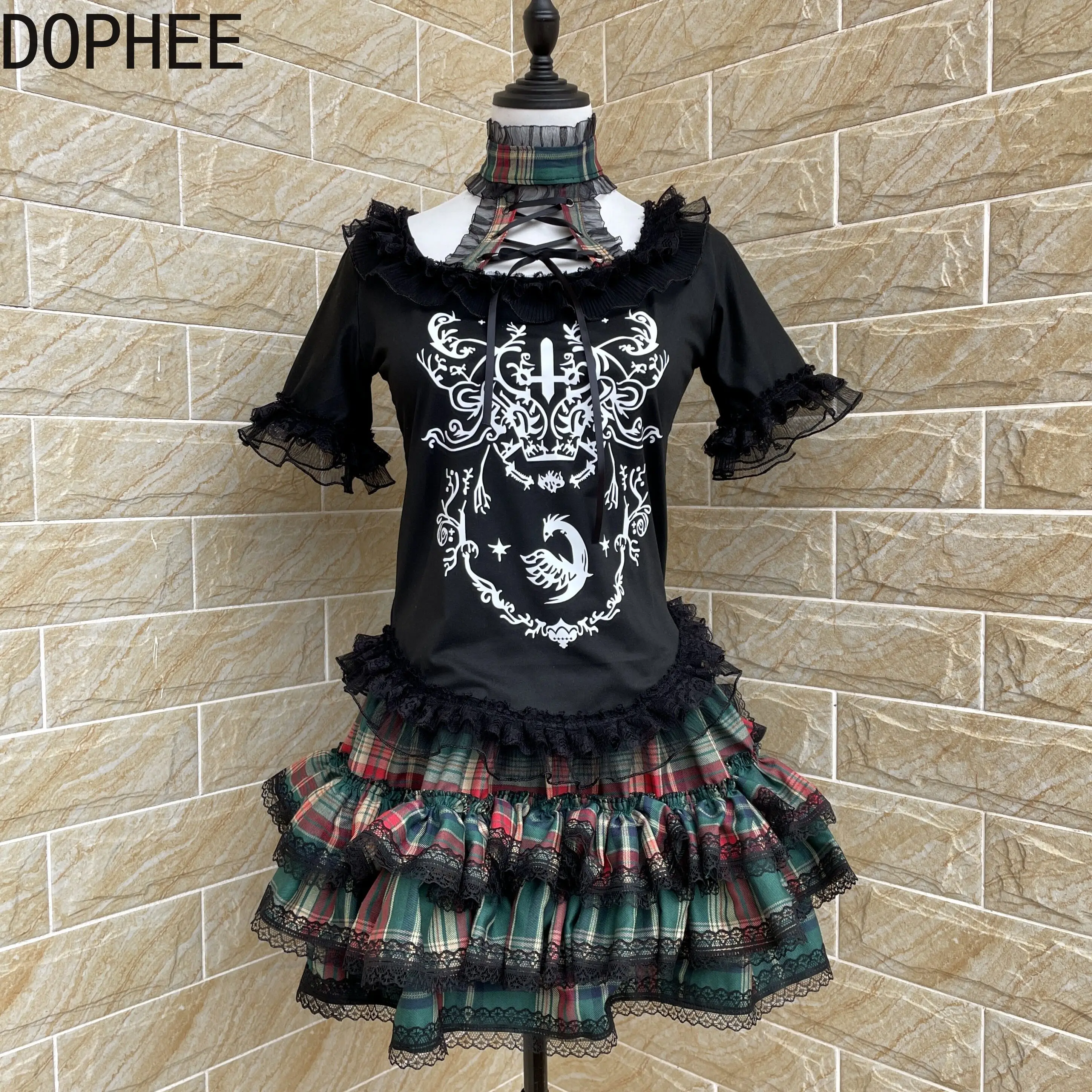 Original Y2k Subculture Vintage Printed Millennium Hot Girl Ruffles Short Sleeve T-shirt High Collar Halterneck Top Slimming Tee