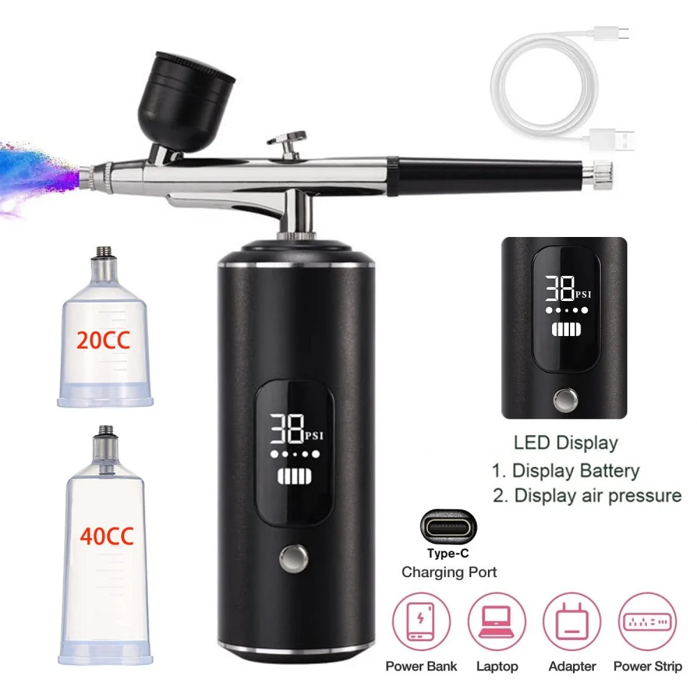 Portable Rechargeable Dual Action Air Spray Gun Kit Cake Painting Crafts Air Brush Art Painting Compressor Airbrush Pen Airbr