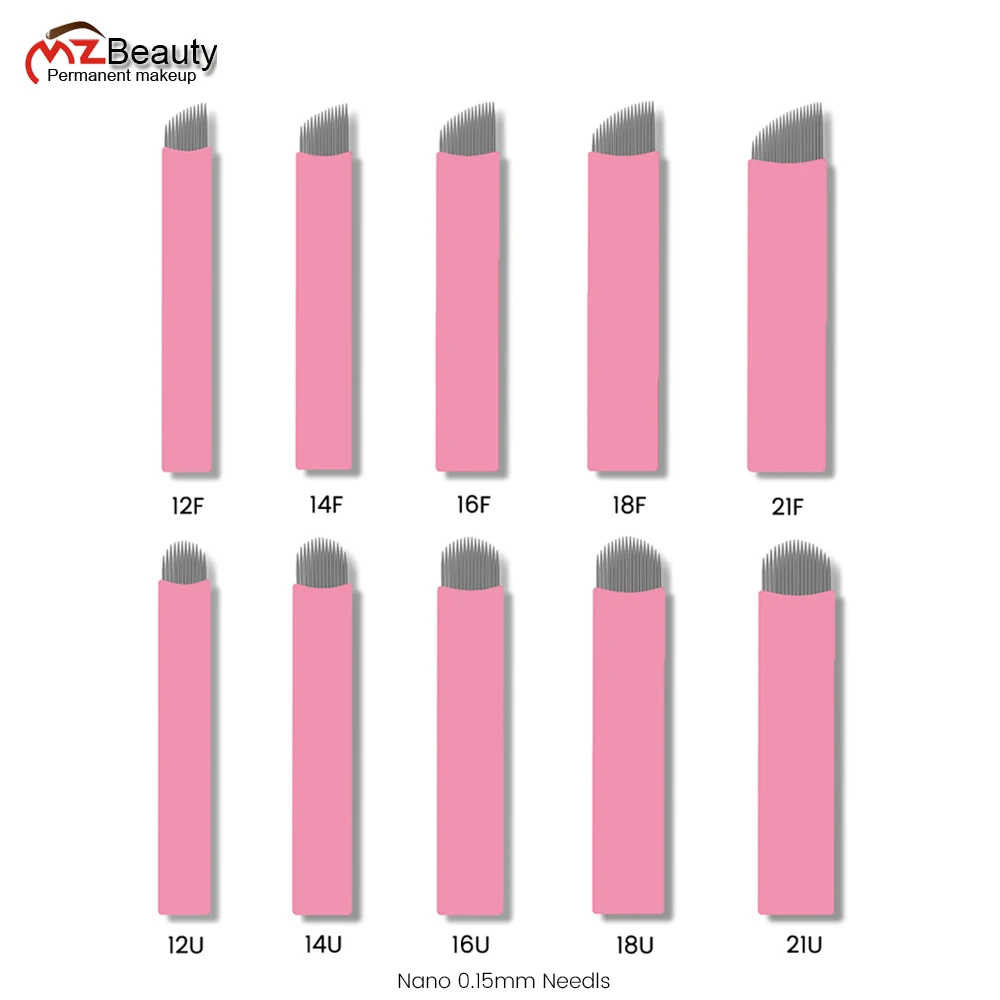 0,15 мм розовые U-образные нано-иглы, микролезвия, 50 шт., микроблейдинг, лезвия Tebori, тату, Перманентный макияж, иглы, ручка для бровей
