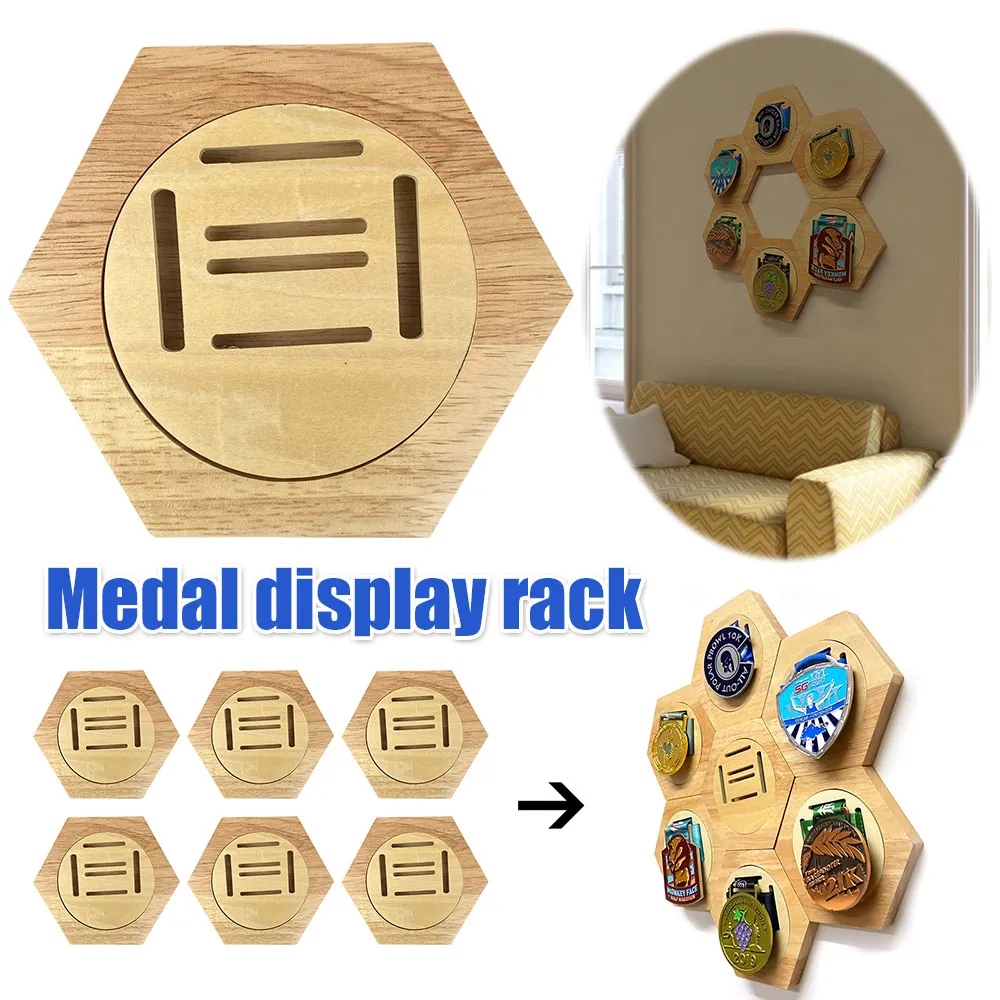 Medal Holder Display - 1 Pack Honeycomb Hexagonal Wooden Medal Hanger Display