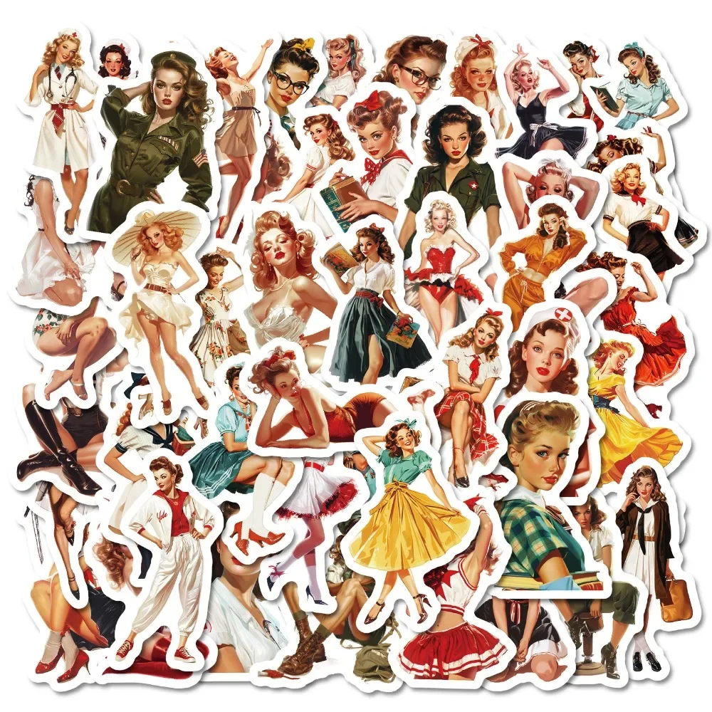 10/50pcs Adult Retro Sexy Pin Up Girl Stickers DIY Waterproof Laptop Luggage Guitar Skateboard Scrapbooking Graffiti Decals