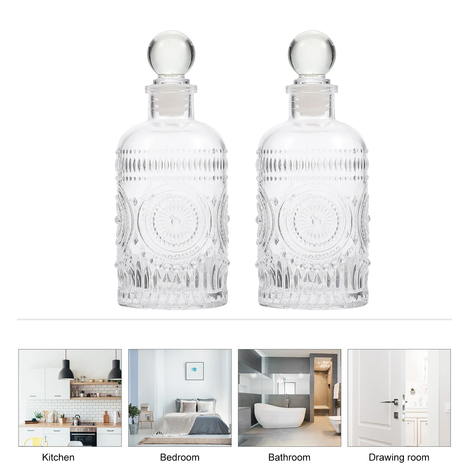 

2Pcs Fragrance Glass Diffuser Bottles 200ml Refillable Aromatherapy Container Home Room Decoration 200ml Diffuser Bottles