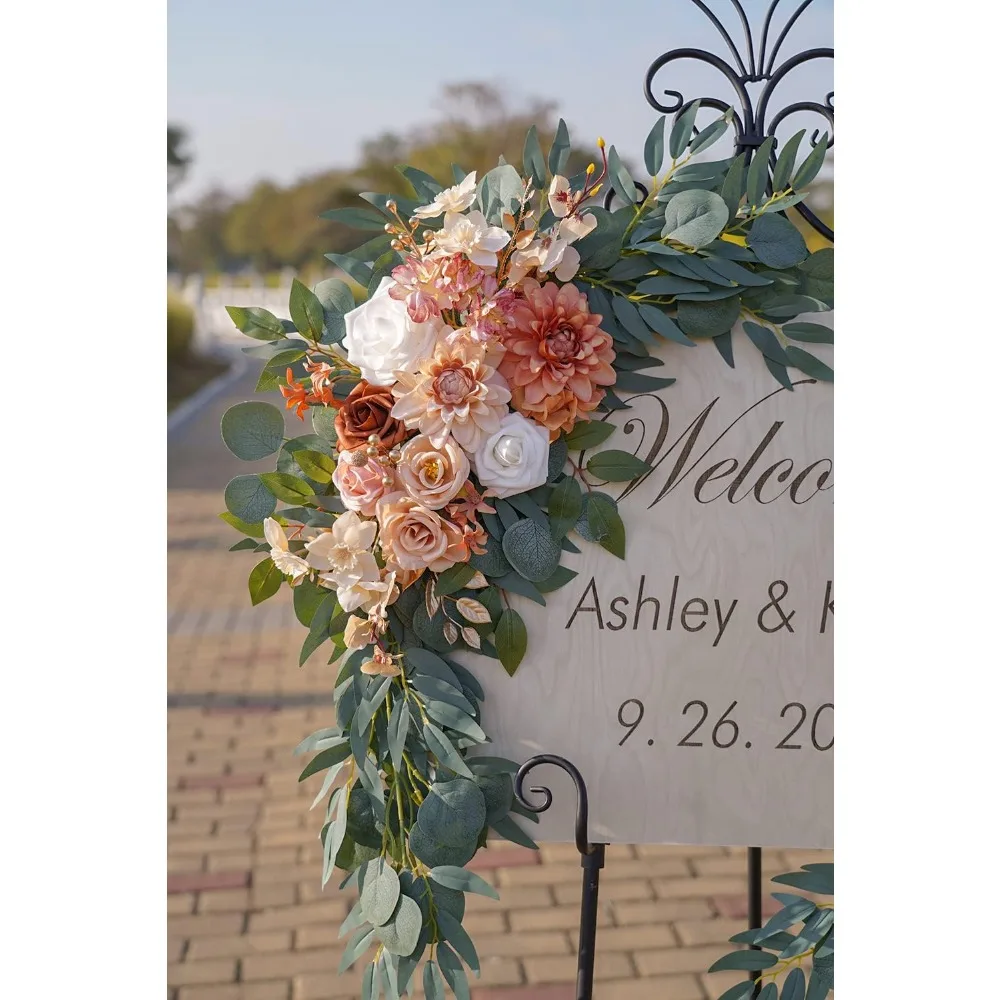 زهور قوس الزفاف من بوناتيا (عبوة من 2)، زهور برتقالية محروقة صناعية لتزيين علامات الترحيب في الزفاف وزهرة القوس