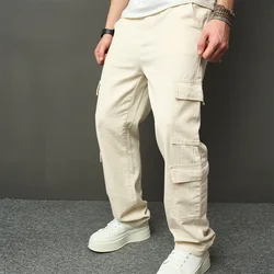 Streetwear Stylish Retro Multi pocket Cargo Men Jeans Male Good Quality Solid Loose Casual Straight Denim Pants