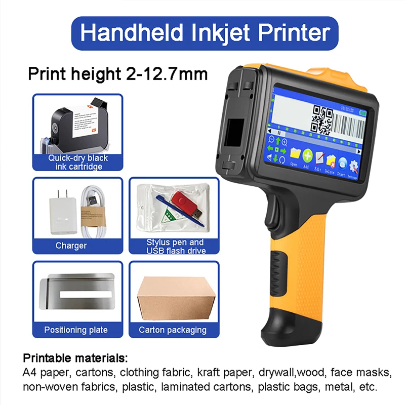 

12.7mm Label Inkjet Printer Handheld Inkjet Printers 150/300dpi Multiple Languages for Batch Serial Number Plastic Wood Fabric