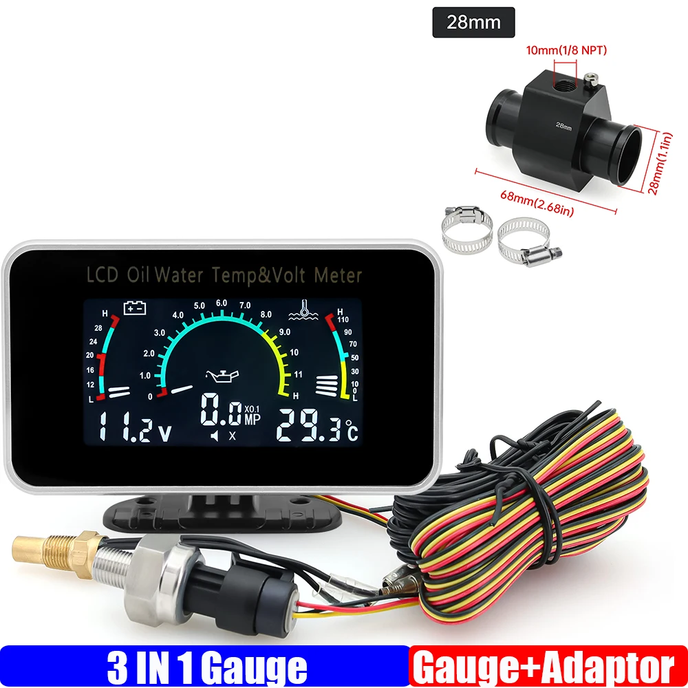 

ZMFJH Car Multi Oil Pressure+Voltmeter+Water Temp Gauge with Sensor Radiator Temperature Water Temp Joint Pipe Adapter 26MM-40MM