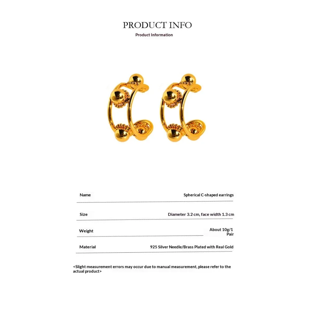 المتخصصة خمر ثلاثية الأبعاد الكرة الصغيرة الكبيرة الأقراط الفاخرة الجوف C-شكل الأطواق مبالغ فيها مزاجه عبر الحدود مجوهرات M807 #6