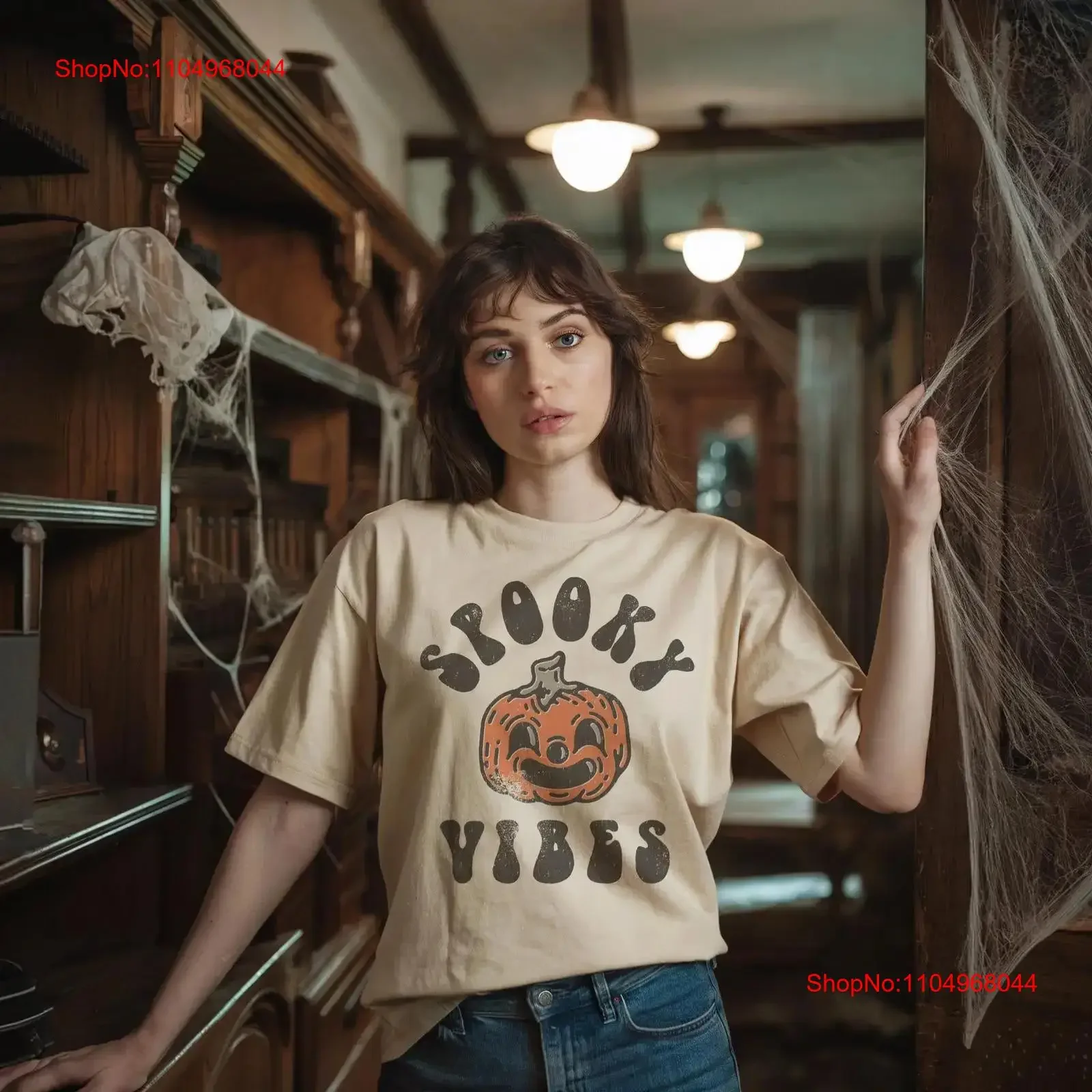 Spooky Vibes Pumpkin Halloween Autumn Horror Vintage Style Inspired Ghost Skeleton T Shirt vintage Washed Soft Slightly