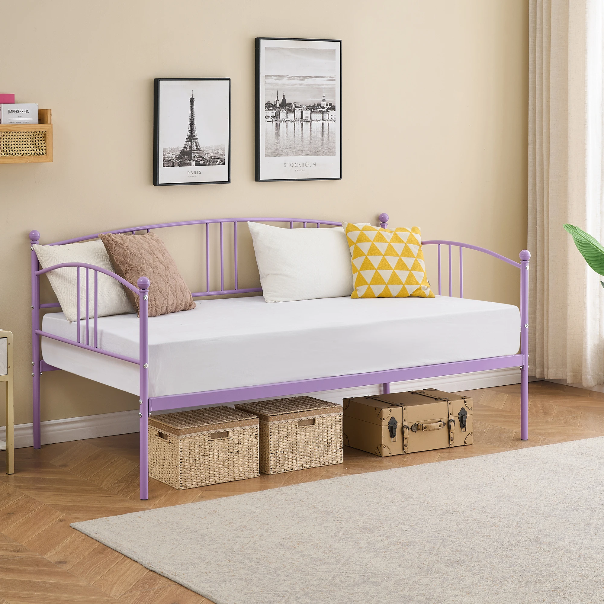 Space-Saving Twin Metal Daybed with Trundle - Durable Steel Slat Support, No Box Spring Needed, Easy Assembly - Ideal for Kids, Teens, and Adults in Living Room or Guest Room - Black or White