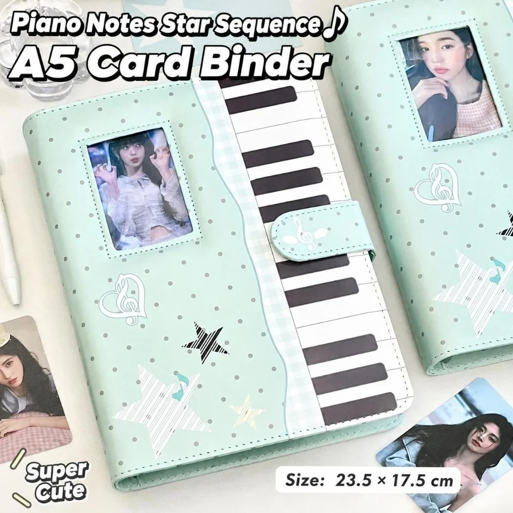 Cute Polka Dot Piano Binder Notebook a5 Loose Leaf Photo Album Detachable PU Leather Kpop Idol Photocards Holder School Journal