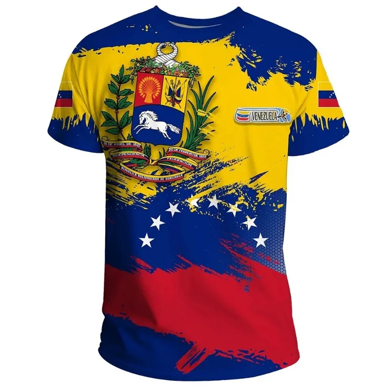 New Summer Men T-Shirt Venezuela Flag Print Tops Tees Fashion Short Sleeve Outfit O-Neck Clothing Male Casual Stylish Streetwear