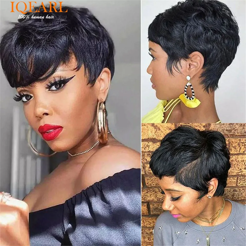 Short Straight Human Hair Wigs Natural Color Brazilian Remy Hair Pixie Cut Wig Cheap Human Hair Wig For Black Women MYLOCKME