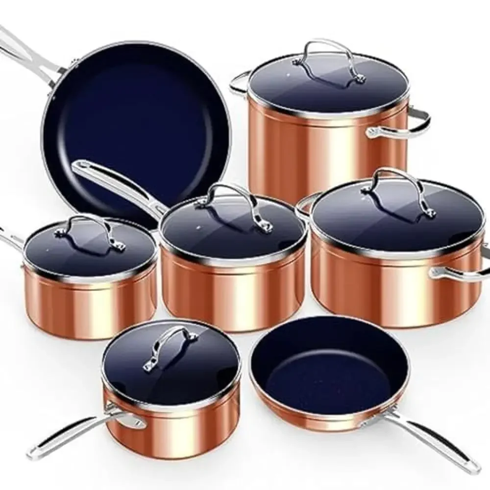 12pc Lightweight Cookware Set Healthy Duralon Ceramic Non-Stick Vented Lids Stay-Cool Induction Ready Durable French Oven Pan