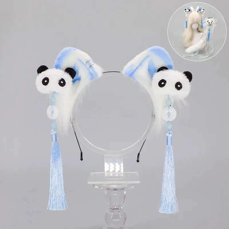 로리타 귀여운 머리 장식 오리엔탈 스타일 소녀 카와이 팬더 장식 헤어 액세서리 머리 롤빵 머리핀 애니메이션 코스프레 헤어 액세서리