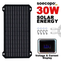 All Black Solar Panel Charger with Voltage and Current Display USB/TypeC Output Exclusive Patented High Quality High Efficiency