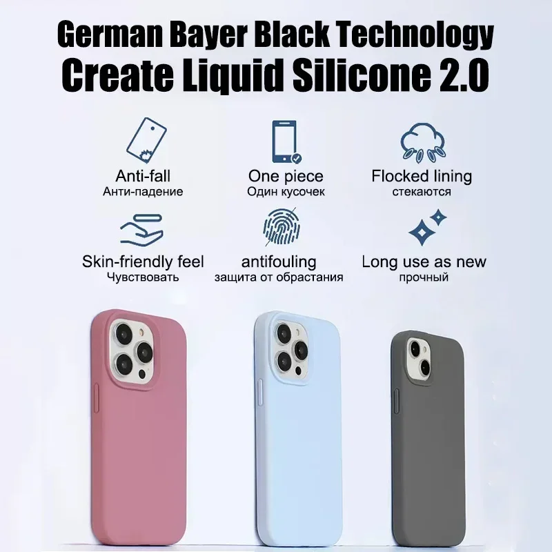 Original Liquid Silicone Phone Case for iPhone 12 13 14 16 Plus Apple Cases for iPhone 16 15 14 13 12 11 Pro Max Full Logo Cover