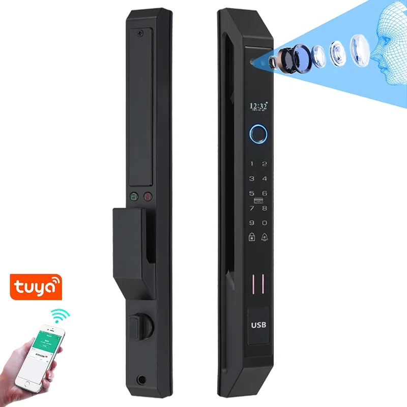 

Face recognition fingerprint lock 35MM narrow bezel cell phone tuya aluminum door code lock automatic smart door locks