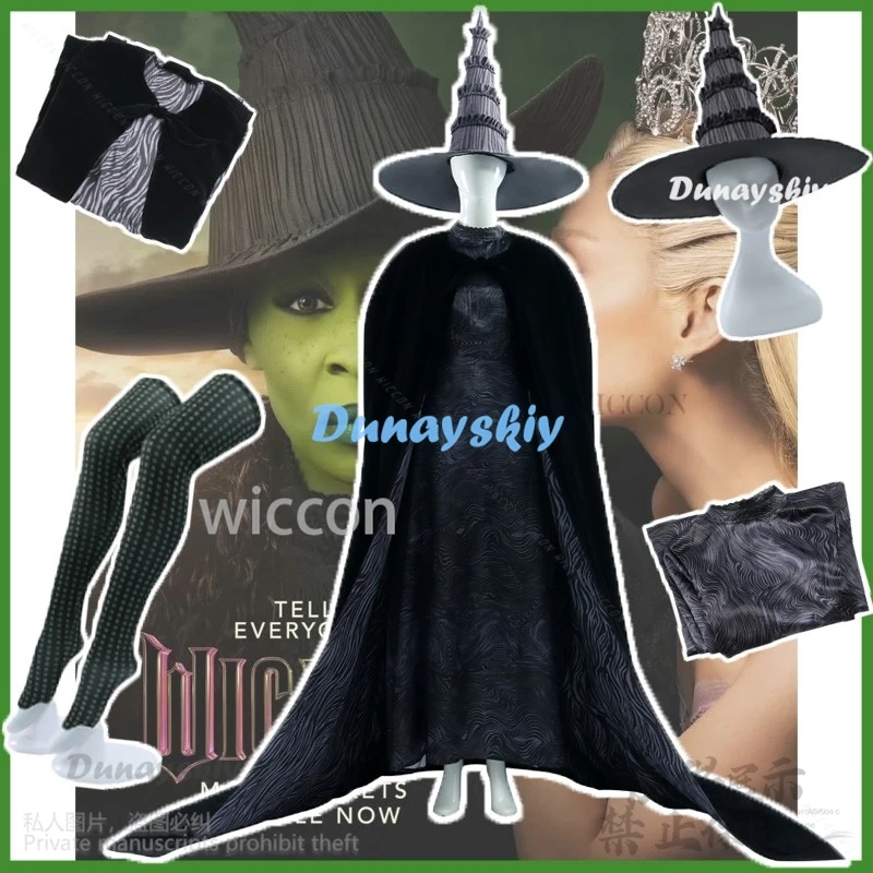 Anime Witch Elphaba Cosplay Wicked Movie Costume Black Magic Uniform Goth Lolita Dress Hat Full Set For Halloween Customized