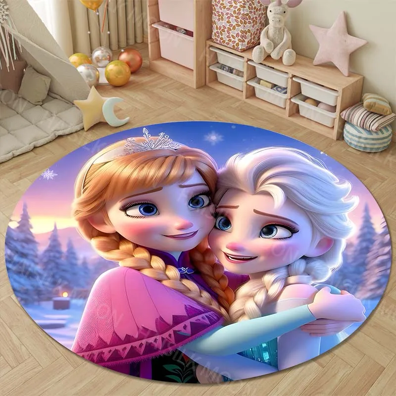 Disney Frozen Elsa Anna Round Rugs for Bedroom Area Floor Mats for Kids Room Household Bath Sofa Carpet Living Room Home Decor