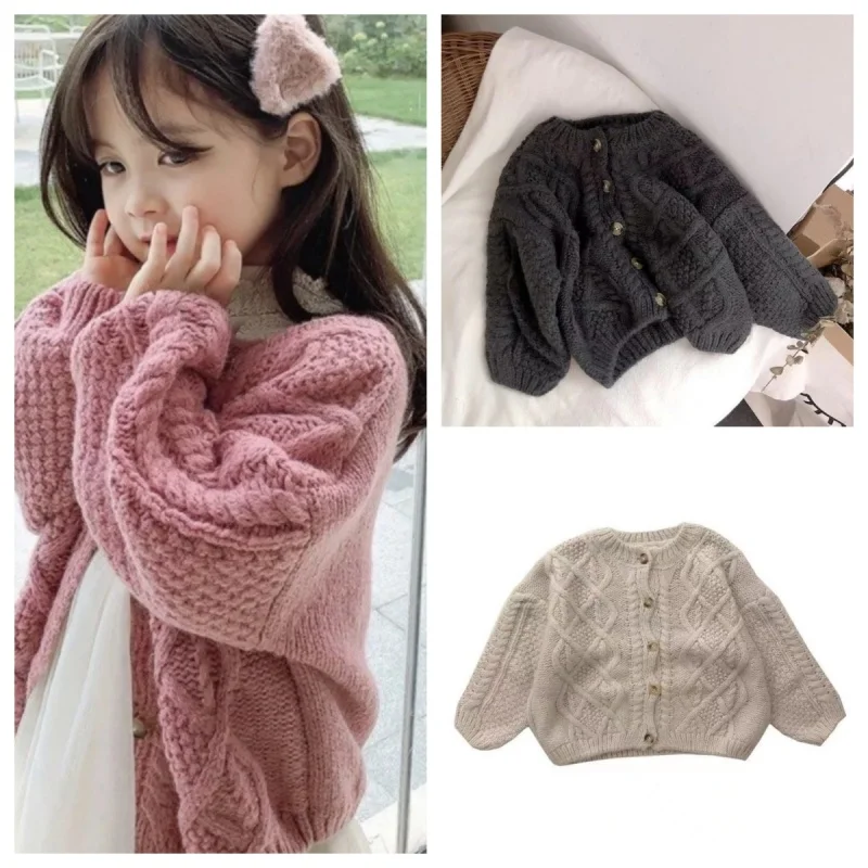 

Autumn And Winter Thickened New Knitting Coat Boys And Girls' Sweater Girls' Korean Version Fried Dough Twists Cardigan