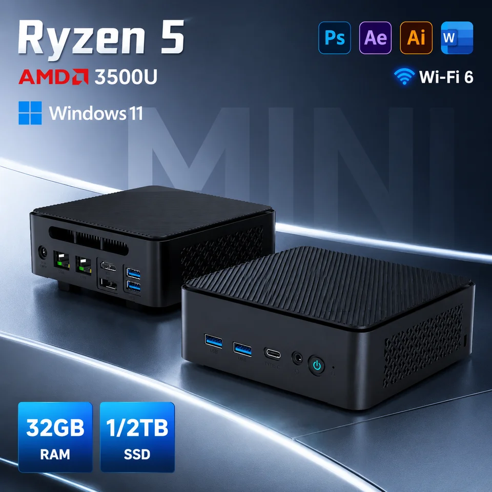 2026 미니 PC AMD 라이젠 5 3500U 32GB 램 2TB SSD 데스크탑 게이밍 사무용 미니 컴퓨터 윈도우 11 WIFI5 듀얼 4K 디스플레이 TYPE-C 썸네일 7