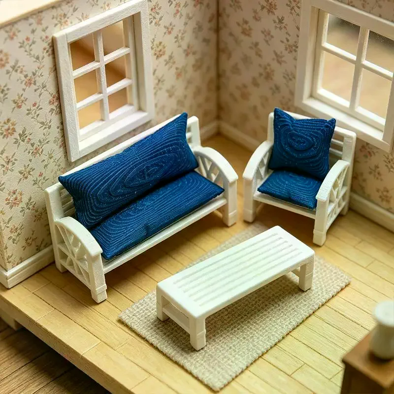1 Set Dollhouse Small Chair and Sofa Model Kit for Pretend Play in 1:12 Scale