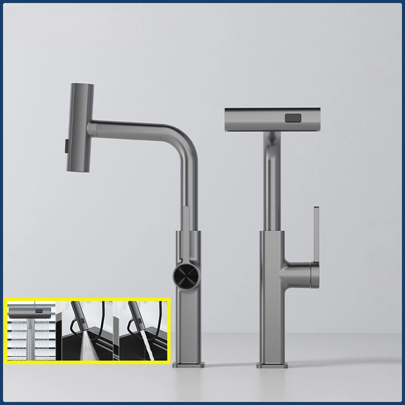 

3 Function Stream Sprayer Pull Out Kitchen Gourmet Faucet Single Hole 360 Degree Rotatable Vertical Hot Cold Water Sink Tap