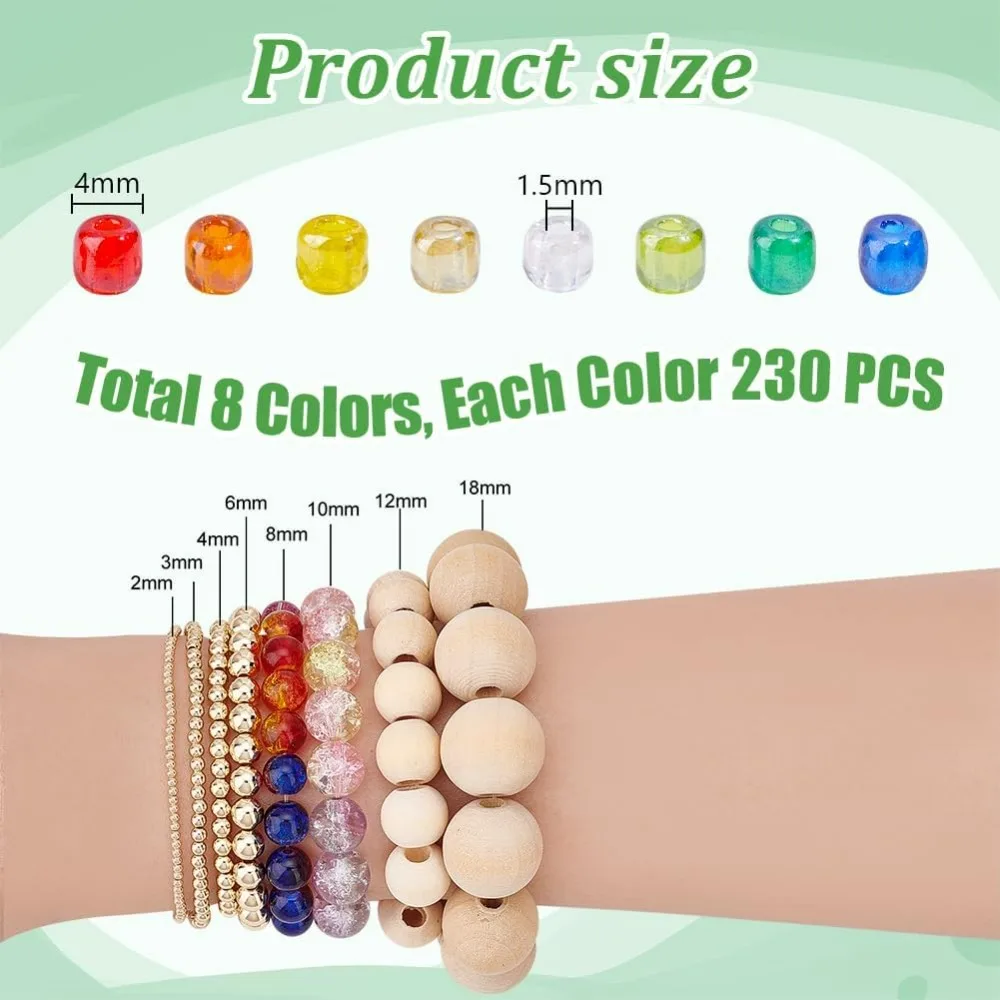 About 1900 Pcs 6/0 Multicolor Beading Glass Seed Beads 8 Colors Round Pony Bead Mini Spacer Czech Beads Diameter 4mm for Jewelry