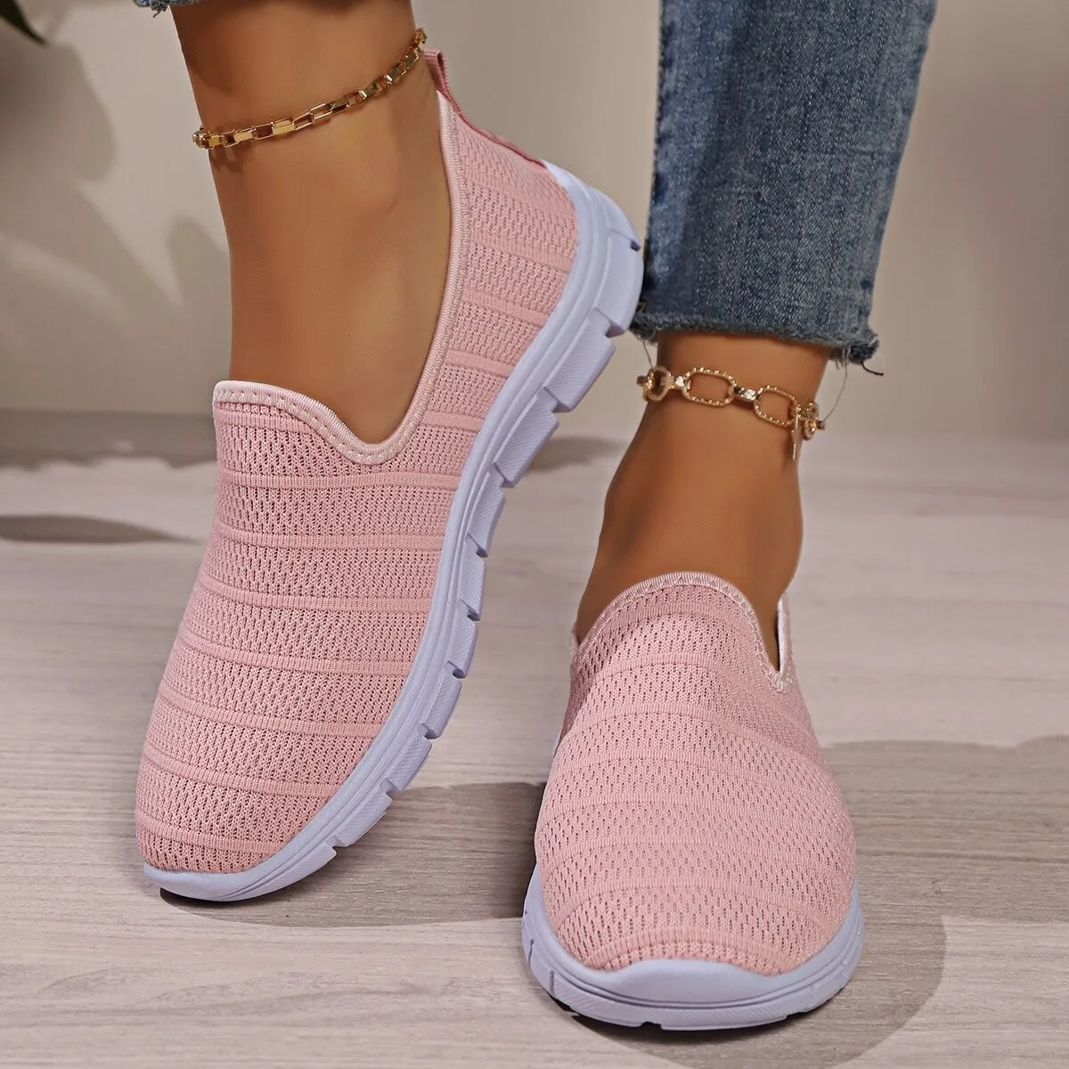 2024Summer Sneakers Slip On Flat Shoe Women\'s Fashion Casual Loafers Walking Shoe Outdoor Mesh Soft Bottom Sports