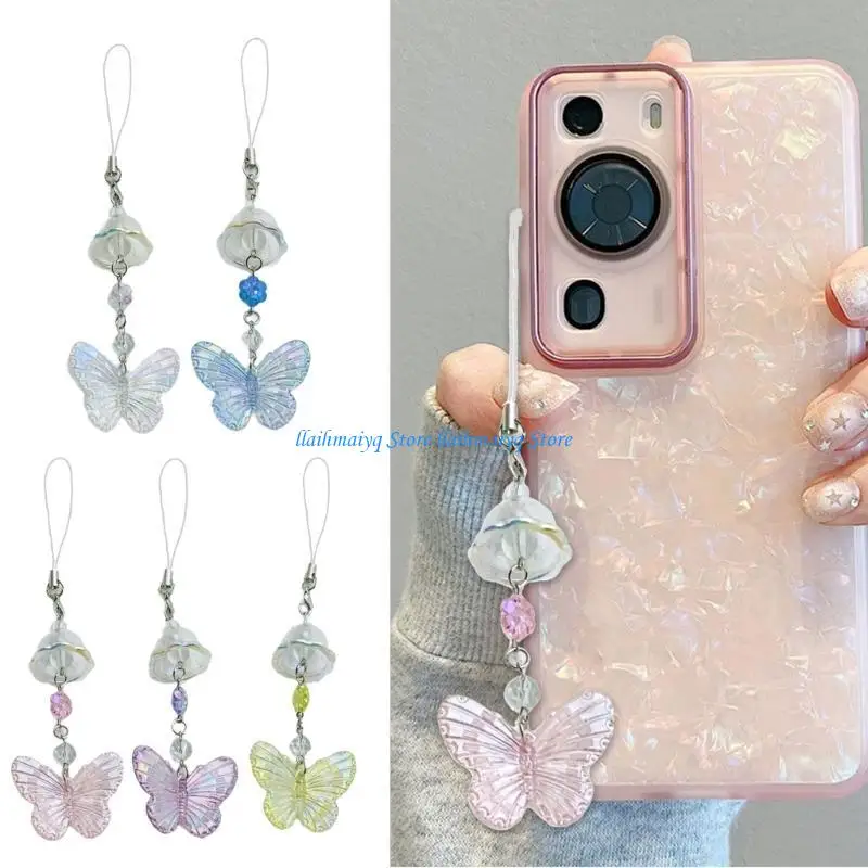 573B Butterfly Wind Pendant Resin Crafted Butterfly Phone Pendant Colorful Phone Charm for Keys and Bags Decorations