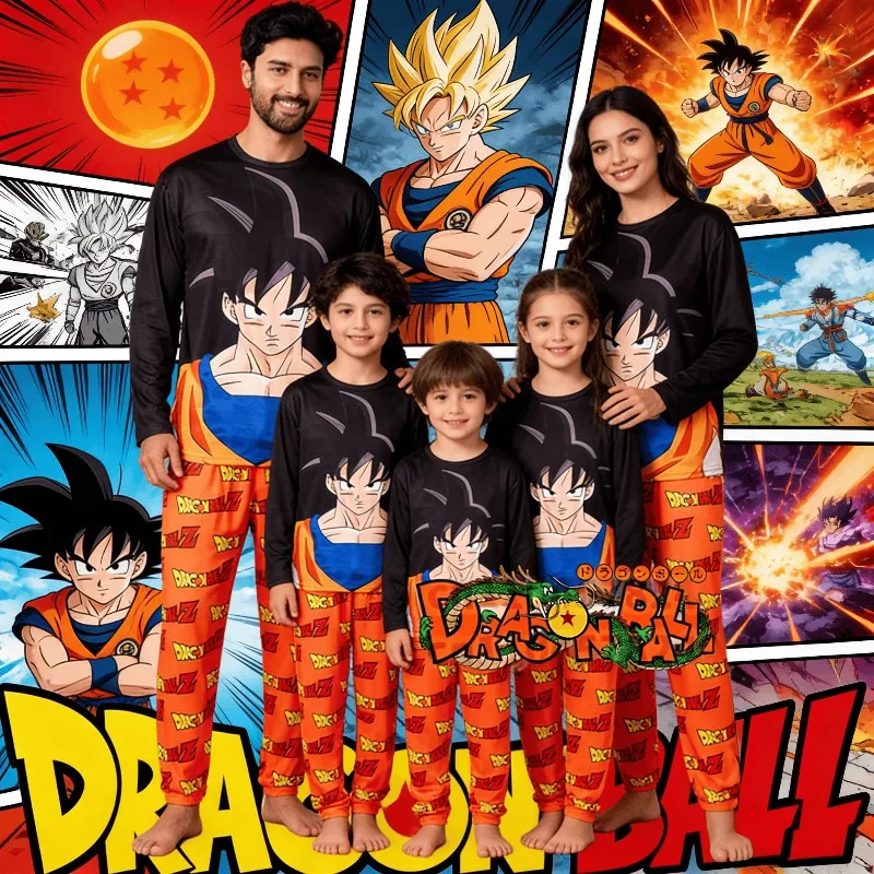 Dragon Ball Z Goku & Kiki Pyjama-Sets für Erwachsene, Kinder, Paare, langärmliges T-Shirt und Hose mit weitem Bein, Sommer-Set, schnell trocknend, bequem
