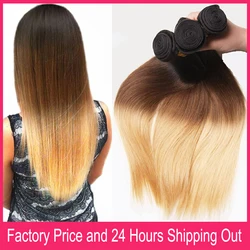 1B/4/27 Ombre Human Hair Weave Bundles 100% Brazilian Bone Straight 3 Tone Blonde Human Hair Weaving Extensions For Black Women