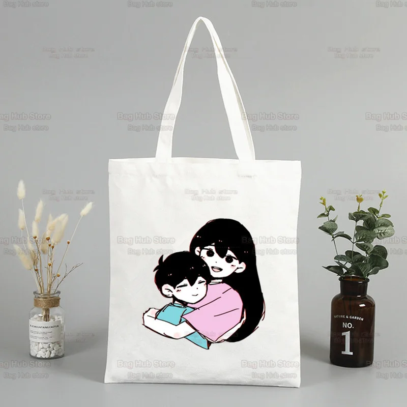 Omori Graphic Harajuku Shopping Bag Recycle Bag Cotton Reusable Jute Bag Tote  String Foldable Shoping Sac Toile