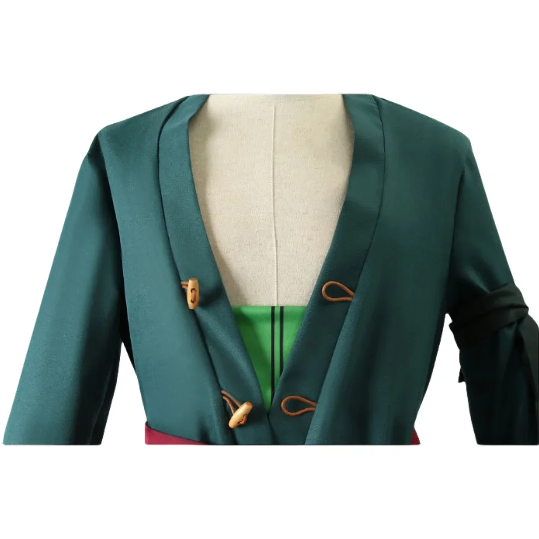 Costume de Samouraï avec Perruque Trempée pour Homme Adulte, Uniforme Vert, Vêtements d'Halloween