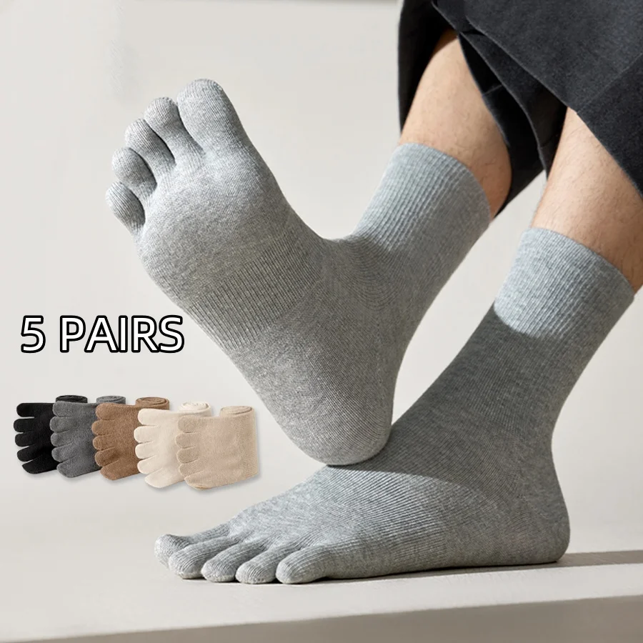 

5Pairs Men's Five Fingers Toe Socks Breathable Pure Cotton Sports Sock for Men Sweat Absorbent Antibacterial Ankle Crew Socks