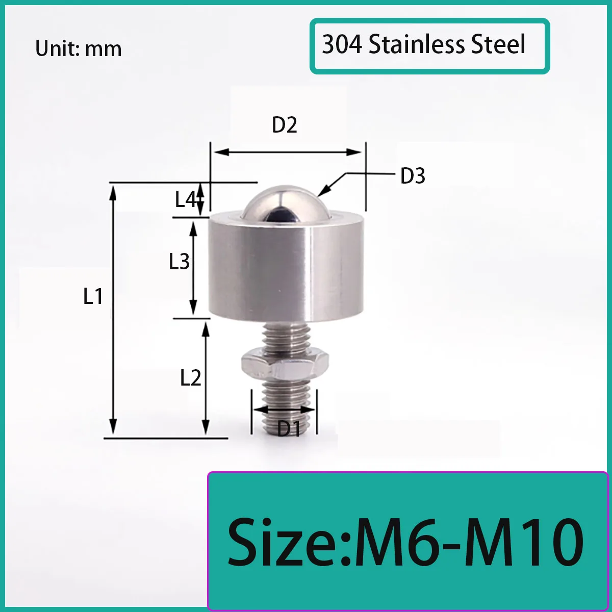 Bull Eye Ball Bearing Universal Steel Ball Roller Nut Fixed M6- M10 Thread Size for Industrial Machinery Stainless Steel